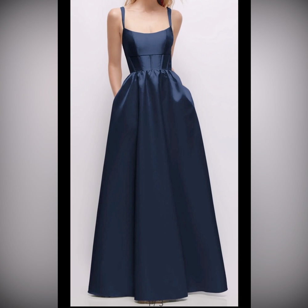 New, Dessy Collection Sleeveless Corset Satin Twill Gown, Sz 10, New, Midnight